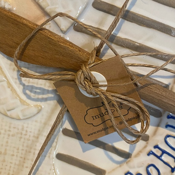 NWT Mud Pie Santa Ho Ho Ho Cheese Plate with Spreader - Picture 2 of 4